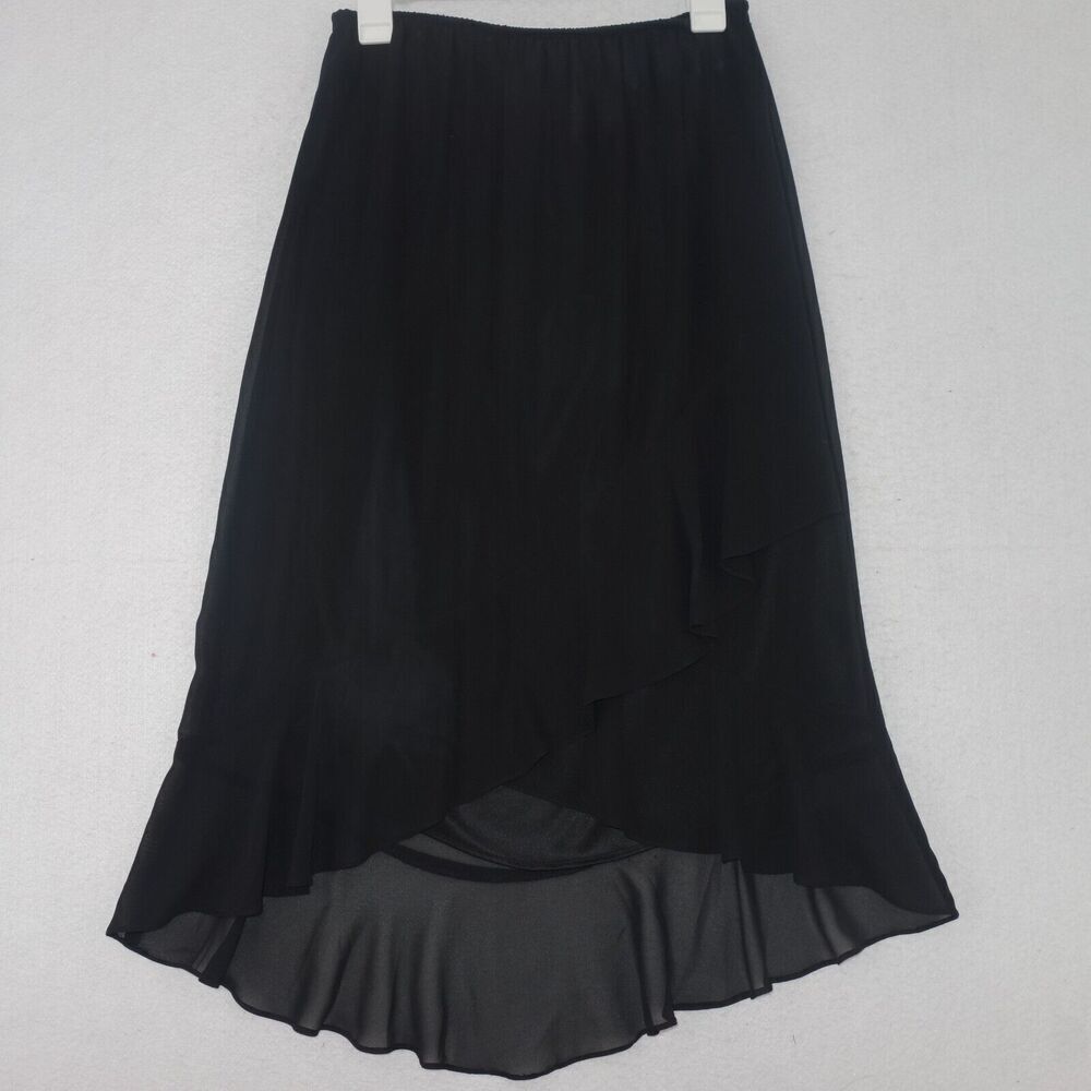 Alex Evenings Women's Medium Vintage y2kRuffle Black Hi Low Skirt Elastic Waist - Picture 1 of 4
